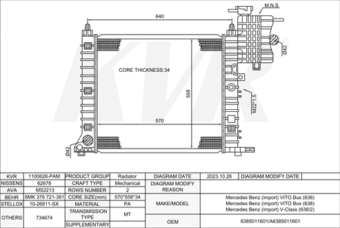 Mercedes Benz BUS,1996-2003 M 111.978 RADIATOR