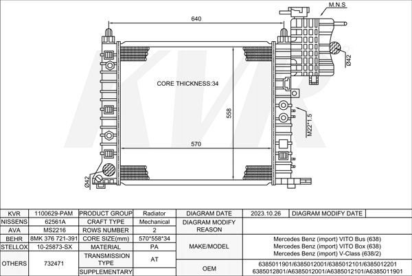 Mercedes Benz BUS,1996-2003 OM 601.970 RADIATOR