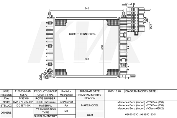 Mercedes Benz BUS,1996-2003 OM 611.980 RADIATOR