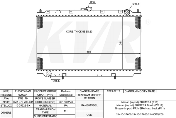 NISSAN SALOON,996-2001 CD20T RADIATOR