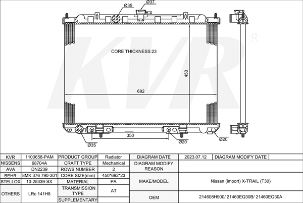 NISSAN Closed Off-Road Vehicle,2001-07 QR25DE RADIATOR