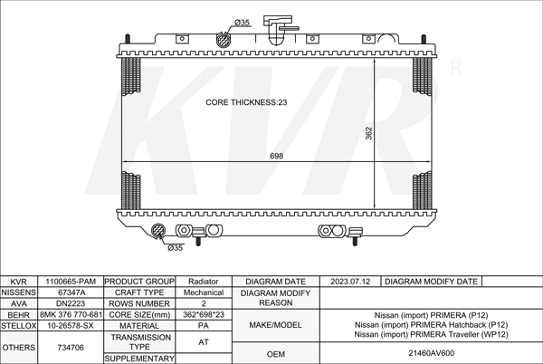 NISSAN SALOON,2002- YD22DDT RADIATOR