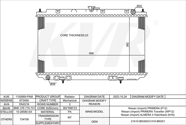 NISSAN SALOON,2002- YD22DDT RADIATOR