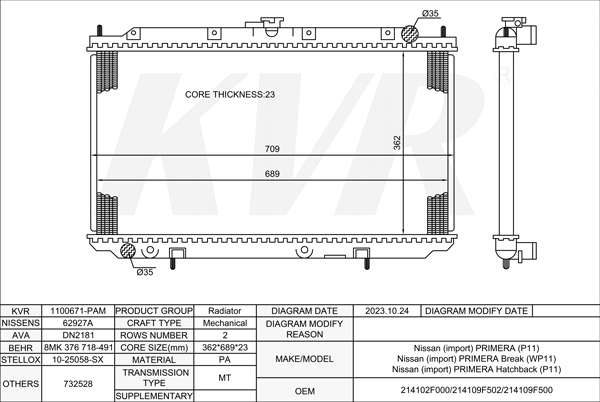 NISSAN SALOON,1996-2001 SR20DE RADIATOR