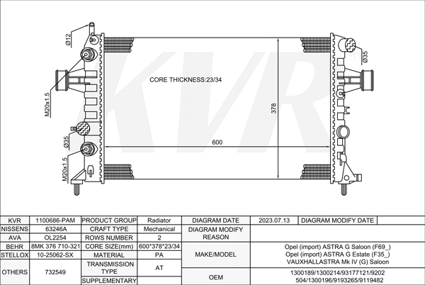 OPEL SALOON,1998-2009 X 18 XE1 RADIATOR