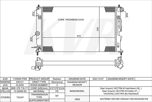 OPEL HATCHBACK,1995-2003 X 25 XE RADIATOR