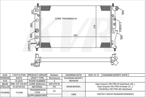 OPEL HATCHBACK,1995-2003 X 25 XE RADIATOR