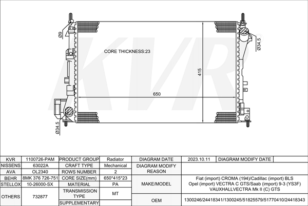 OPEL HATCHBACK,2002- Z 32 SE RADIATOR