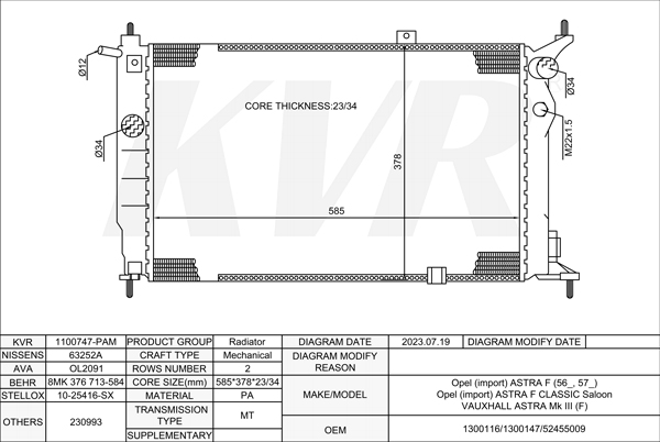 OPEL SALOON,1991-2002 X 16 XEL RADIATOR