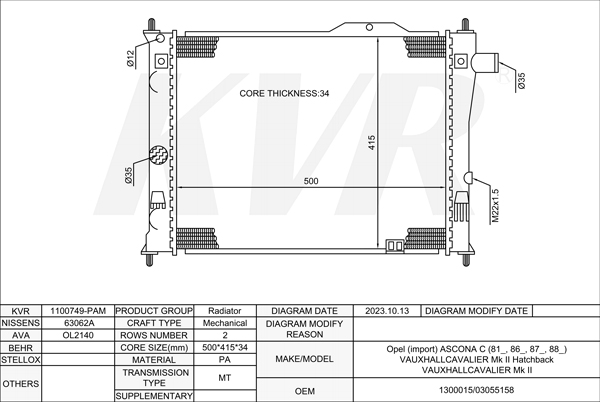 OPEL SALOON,1981-88 20 SEH RADIATOR