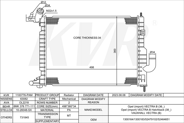 OPEL SALOON,1995-2002 X 17 DT (TC4EE1) RADIATOR