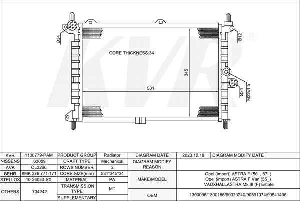 OPEL SALOON,1991-98 X 17 DT (TC4EE1) RADIATOR