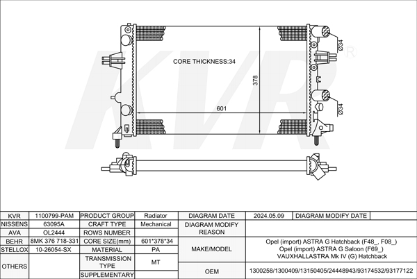 OPEL HATCHBACK,1998-2009 Z 16 XEP RADIATOR