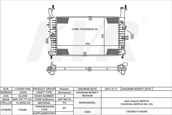 OPEL MPV,2003-10 Z 17 DTH RADIATOR