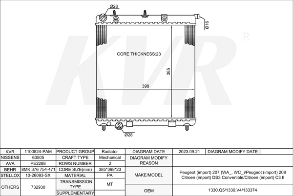 PEUGEOT HATCHBACK,2005- 8HZ (DV4TD) RADIATOR