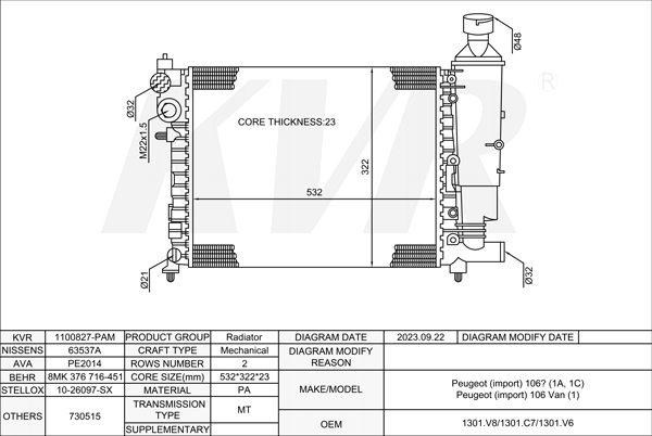 PEUGEOT HATCHBACK,1991-96 NFY (TU5J2) RADIATOR