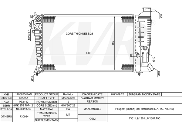 PEUGEOT HATCHBACK,1993-2003 DHY (XUD9TE) RADIATOR
