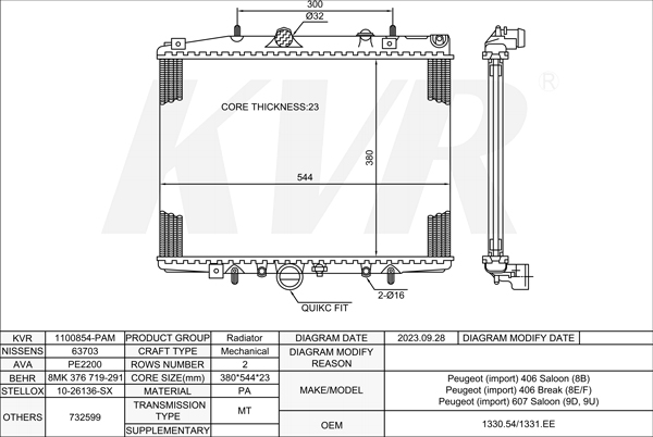 PEUGEOT SALOON,1995-2005 3FZ (EW12J4) RADIATOR