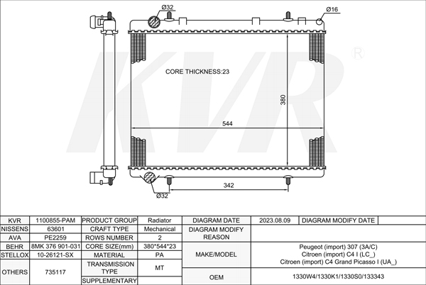 PEUGEOT HATCHBACK,2000- RFJ (EW10A) RADIATOR