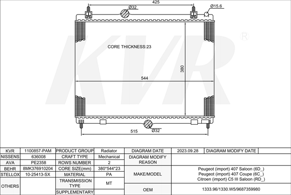 PEUGEOT SALOON,2004- RHH (DW10CTED4) RADIATOR