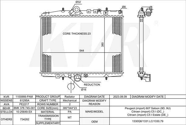 PEUGEOT SALOON,2000- 4HX (DW12TED4/FAP) RADIATOR