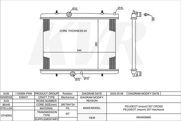 PEUGEOT HATCHBACK,2013-16 NFP (EC5) RADIATOR