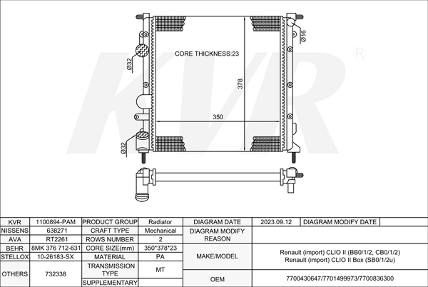 RENAULT HATCHBACK,1992-96 J7T 761 RADIATOR