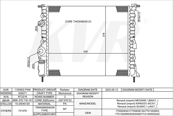 RENAULT HATCHBACK,1995-2004 K4M 708 RADIATOR