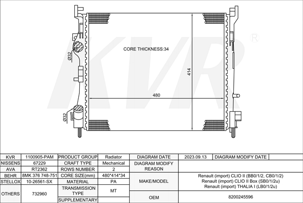 RENAULT HATCHBACK,1998- K9K 740 RADIATOR