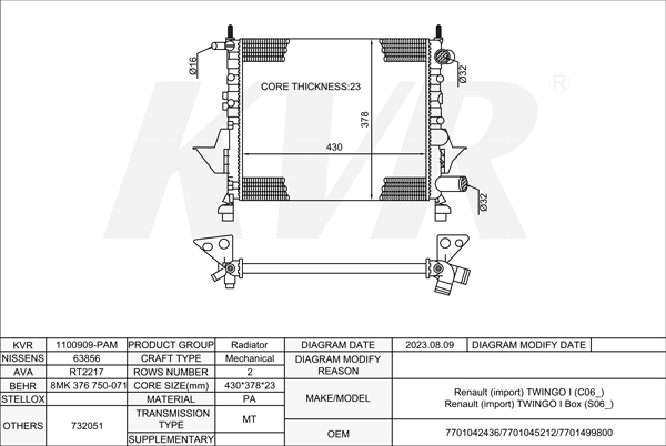 RENAULT HATCHBACK,1993- D7F 704 RADIATOR