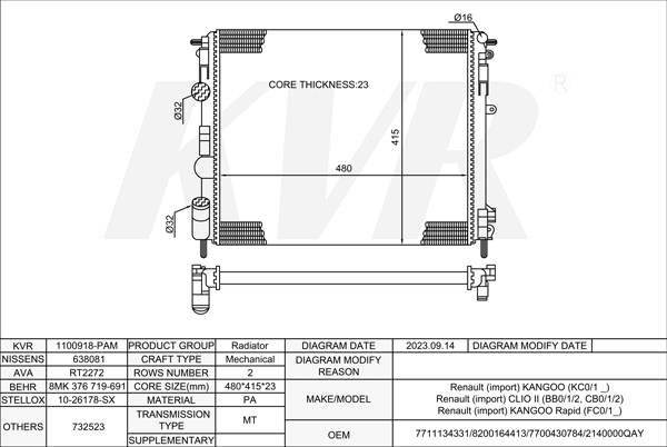 RENAULT MPV,1997- D7F 746 RADIATOR