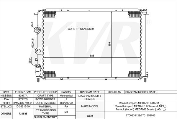 RENAULT SALOON,1996-2006 F8Q 786 RADIATOR