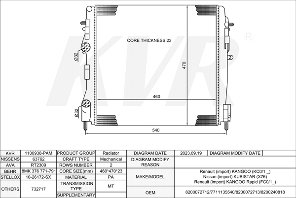 RENAULT MPV,1997- F9Q 790 RADIATOR