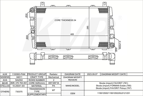 SKODA HATCHBACK,1989-94 136B RADIATOR