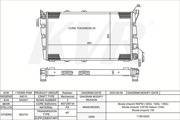 SKODA COUPE,1983-91 742,13 RADIATOR