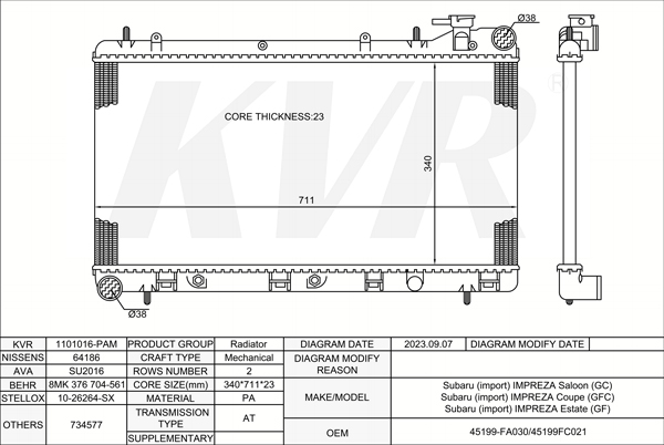 SUBARU SALOON,1992-2000 EJ20 RADIATOR