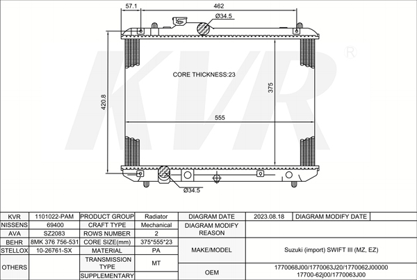 SUZUKI HATCHBACK,2005- M16A RADIATOR