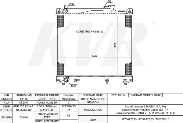 SUZUKI Closed Off-Road Vehicle,1998-2005 J20A RADIATOR