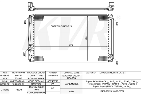 TOYOTA Closed Off-Road Vehicle,2005- 3ZR-FAE RADIATOR
