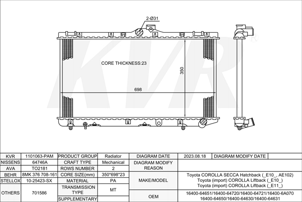 TOYOTA HATCHBACK,1992-2002 2C RADIATOR