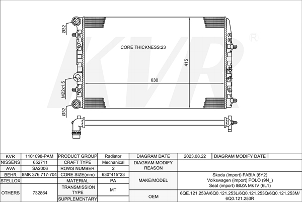 SKODA HATCHBACK,1999-2008 AZL RADIATOR