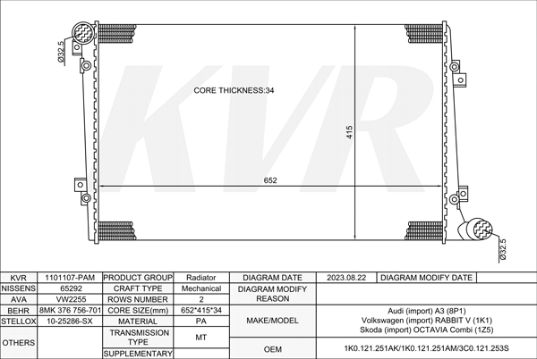 VOLKSWAGEN HATCHBACK,2003-09 BMM RADIATOR