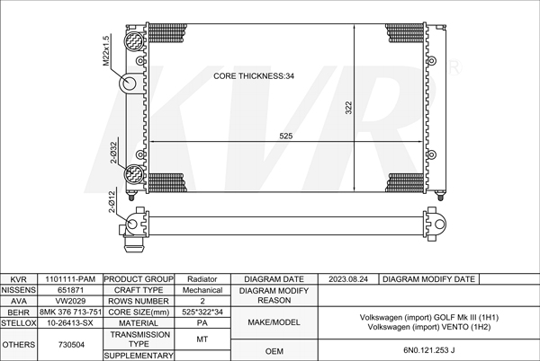 VOLKSWAGEN HATCHBACK,1991-98 AEE RADIATOR