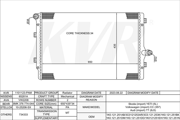VOLKSWAGEN COUPE,2008-12 CFGB RADIATOR