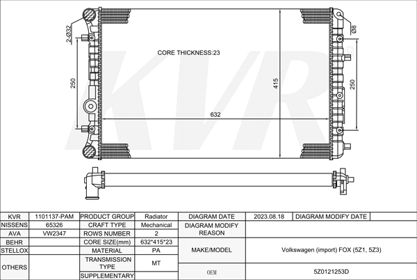 VOLKSWAGEN HATCHBACK,2003- BKR RADIATOR