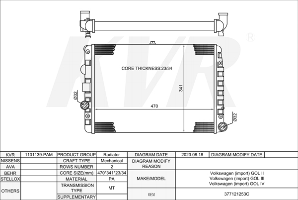VOLKSWAGEN HATCHBACK,1996-2006 AFZ RADIATOR