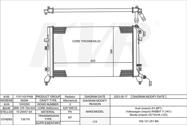 VOLKSWAGEN HATCHBACK,2003-09 CAXA RADIATOR