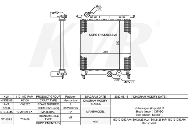 VOLKSWAGEN HATCHBACK,2011- CHYB RADIATOR