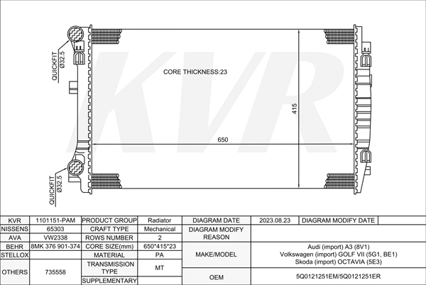 VOLKSWAGEN HATCHBACK,2012- CRMB RADIATOR
