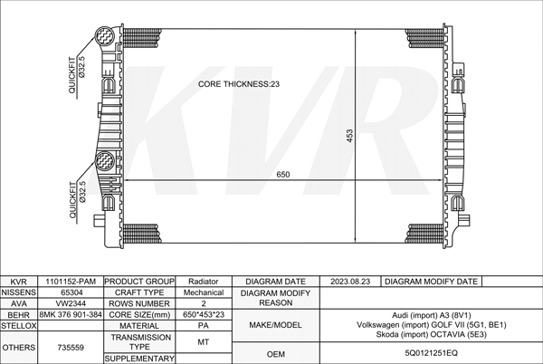 VOLKSWAGEN HATCHBACK,2012- CRUA RADIATOR
